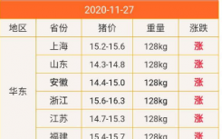 今日生猪价全面上涨  2020.11.27-今日最新猪价表一览